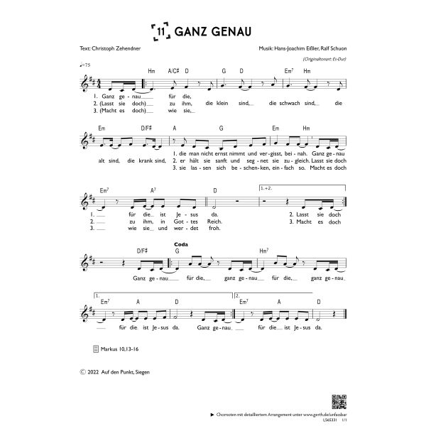 Produktbild des Artikels Ganz genau (einstimmig) (Noten - Download)