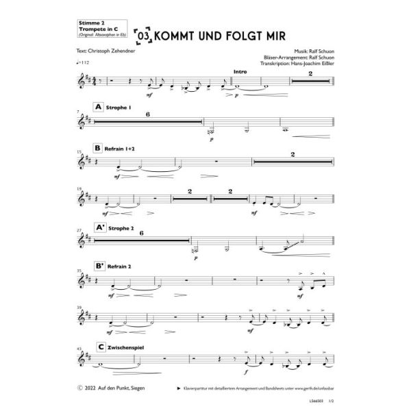 Produktbild des Artikels Kommt und folgt mir (2., Trompete in C) (Noten - Download)