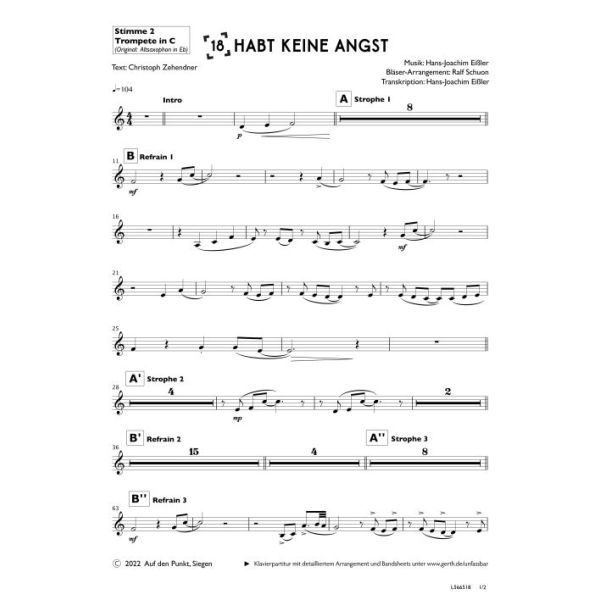 Produktbild des Artikels Habt keine Angst (2., Trompete in C) (Noten - Download)