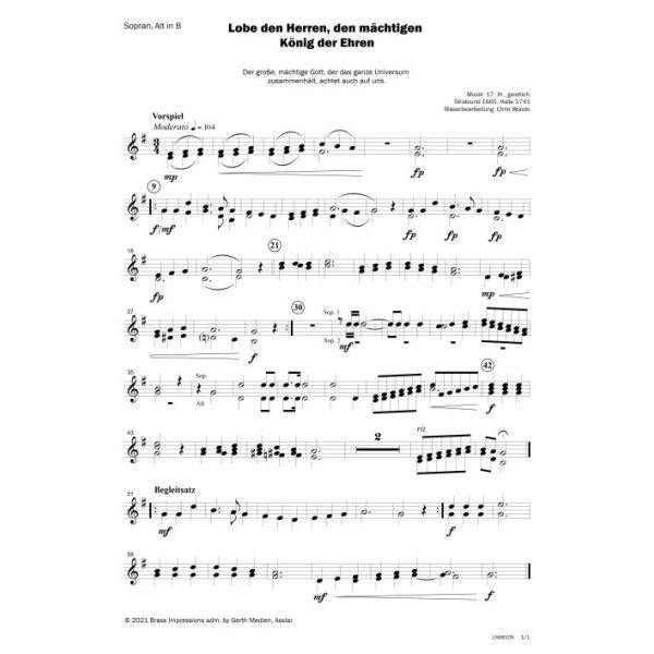 Produktbild des Artikels Lobe den Herren, den mächtigen König der Ehren (Noten - Download)