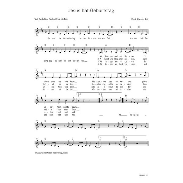 Produktbild des Artikels Jesus hat Geburtstag (Noten - Download)