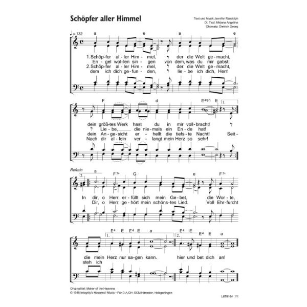 Produktbild des Artikels Schöpfer aller Himmel / Maker of the Heavens (Noten - Download)