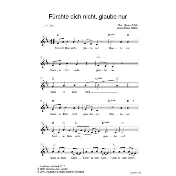 Produktbild des Artikels Fürchte dich nicht, glaube nur (Noten - Download)