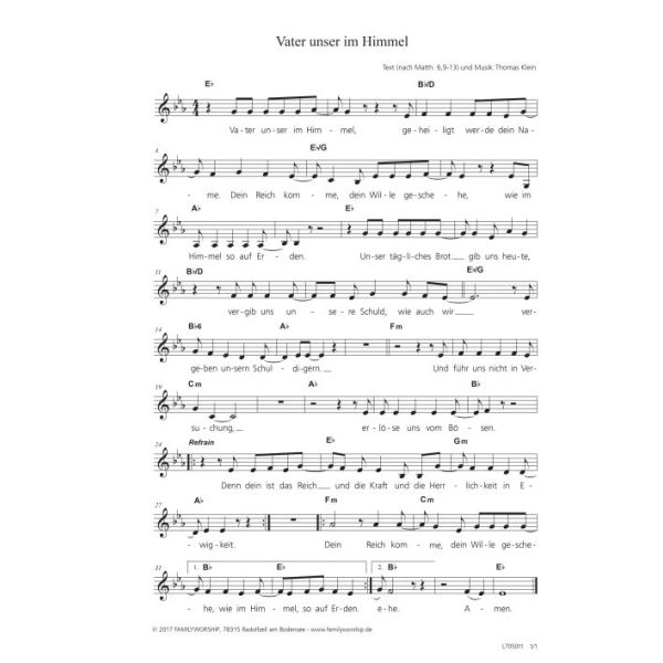 Produktbild des Artikels Vater unser im Himmel (Noten - Download)