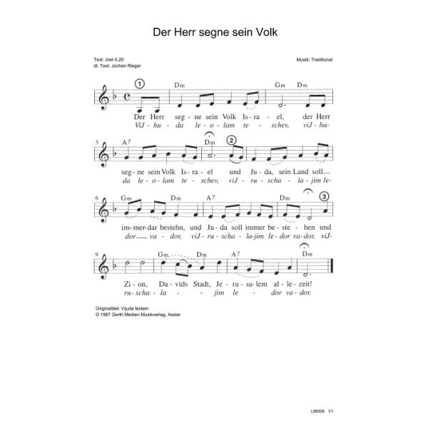 Produktbild des Artikels Der Herr segne sein Volk / Vijuda leolam (Noten - Download)