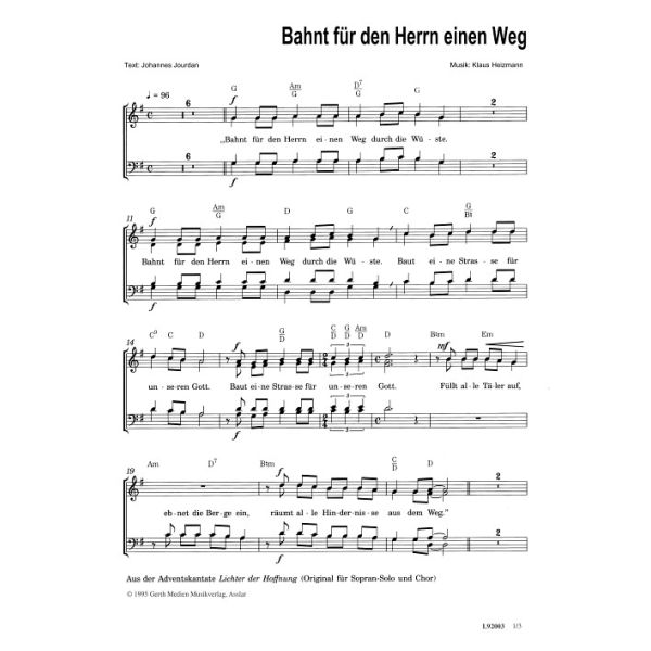 Produktbild des Artikels Bahnt für den Herrn einen Weg (Noten - Download)