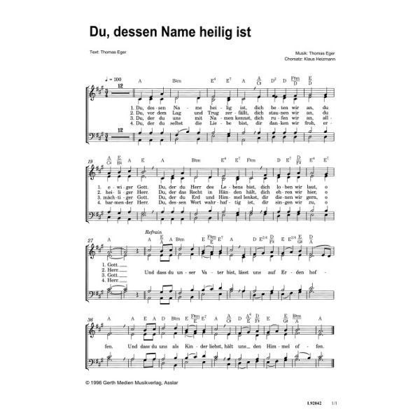 Produktbild des Artikels Du, dessen Name heilig ist (Noten - Download)