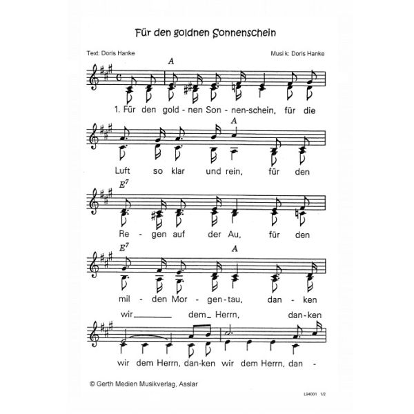 Produktbild des Artikels Für den goldnen Sonnenschein (Noten - Download)
