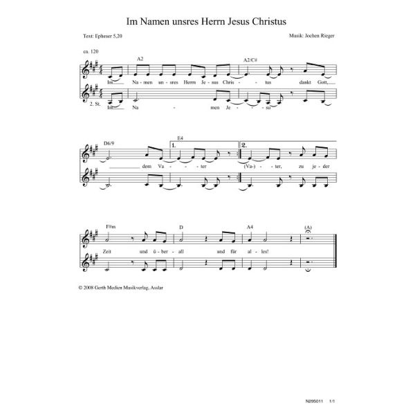 Produktbild des Artikels Im Namen unsres Herrn Jesus Christus (Noten - Download)