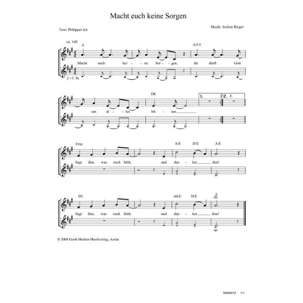 Produktbild des Artikels Macht euch keine Sorgen (Noten - Download)