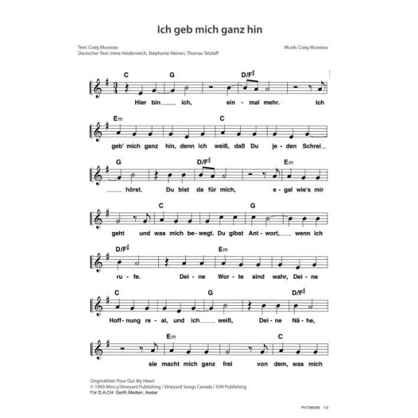 Produktbild des Artikels Ich geb mich ganz hin / Pour Out My Heart (Noten - Download)