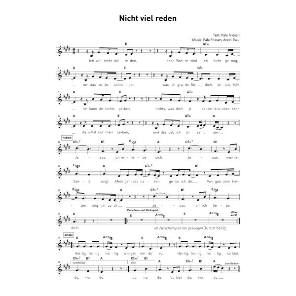 Produktbild des Artikels Nicht viel reden (Noten - Download)