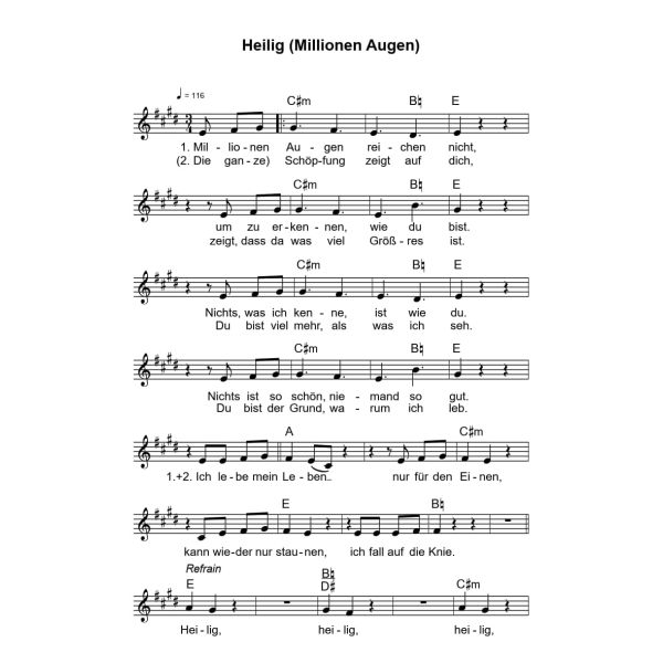 Produktbild des Artikels Heilig (Millionen Augen) (Noten - Download)