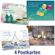Postkartenserie: Geburtstag - gemischte Motive 4 Stk.