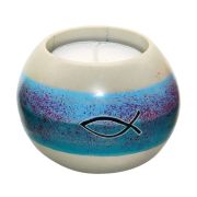 Teelichthalter aus Speckstein "Ichthys" - blau