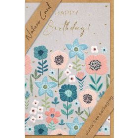 Faltkarte "Happy Birthday"/Bunte Blumen
