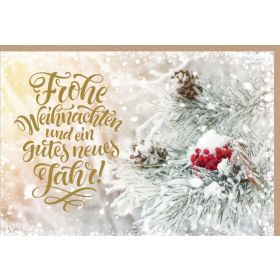 Faltkarte "Frohe Weihnachten"/Schneebedeckter Zweig mit Beeren