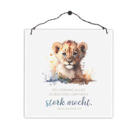 Produktbild des Artikels  Holzschild quadratisch - Ich vermag alles (Löwe)