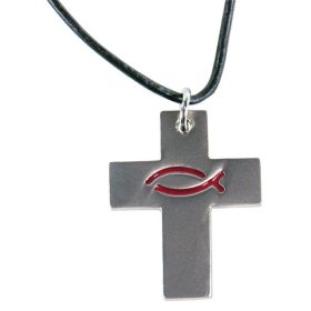 Produktbild des Artikels Kette "Kreuz mit Ichtys-Fisch" - rot ()