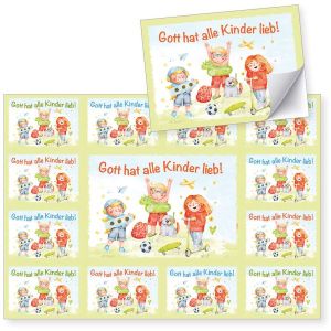 Produktbild des Artikels Aufkleber-Gruß-Karten: Gott hat alle Kinder lieb! 4 Stück (Schreibwaren)
