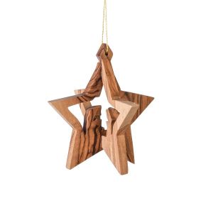 Produktbild des Artikels Baumschmuck aus Olivenholz "3D - Krippe in Stern" ()